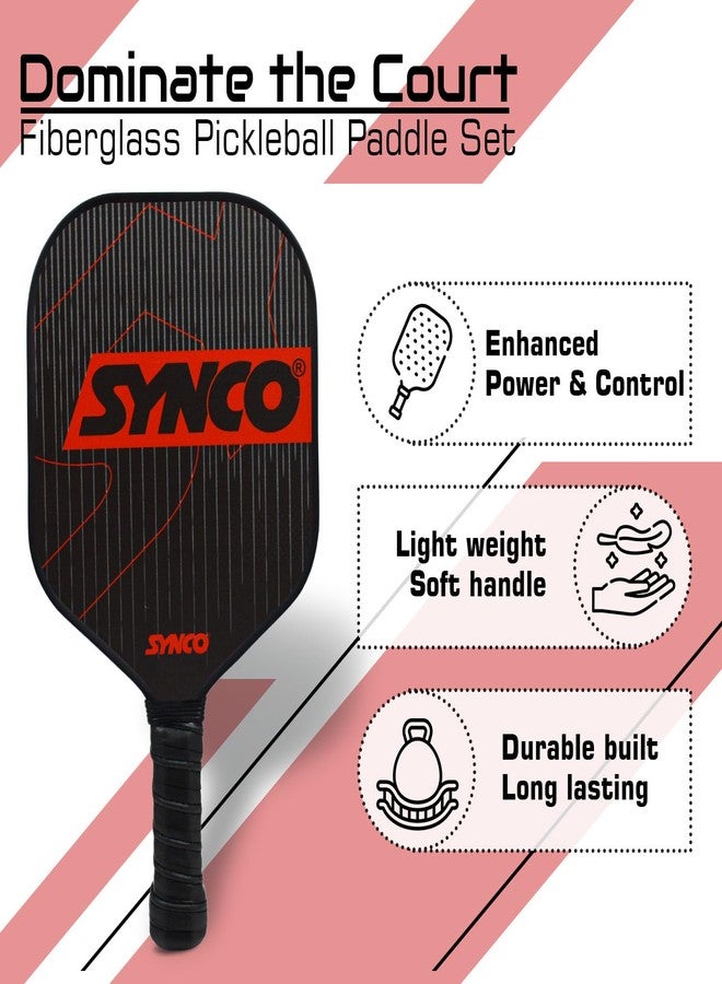 Synco Pickleball Paddle Set | 2 Pickleball Rackets and 4 Pickleballs with Carry Bag | Lightweight Fiberglass Pickleball Racket with Cushion Comfort Grip (16mm, Carbonium Red) - Image 2