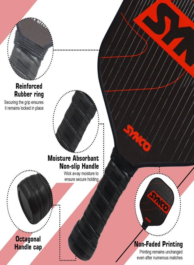 Synco Pickleball Paddle Set | 2 Pickleball Rackets and 4 Pickleballs with Carry Bag | Lightweight Fiberglass Pickleball Racket with Cushion Comfort Grip (16mm, Carbonium Red) - Image 3