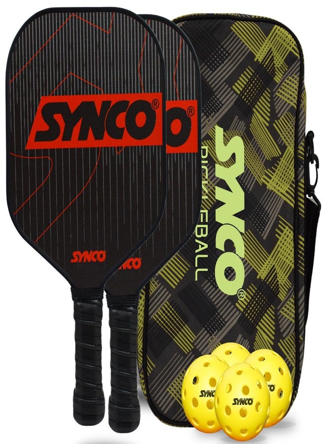 Synco Pickleball Paddle Set | 2 Pickleball Rackets and 4 Pickleballs with Carry Bag | Lightweight Fiberglass Pickleball Racket with Cushion Comfort Grip (16mm, Carbonium Red) - Image 1