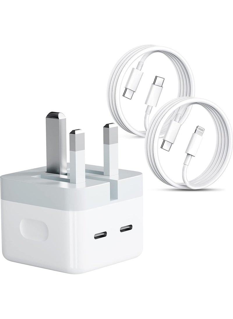 X-level Fast Charger,35W Dual USB C Plug Power Adapter + iPhone Charger Cable + USB C Charger Cable for iPhone 16/15/14/ 13/12/ 11/ X/Samsung GalaxyS25/24 /Pad/Speaker/AirPods  - Image 1