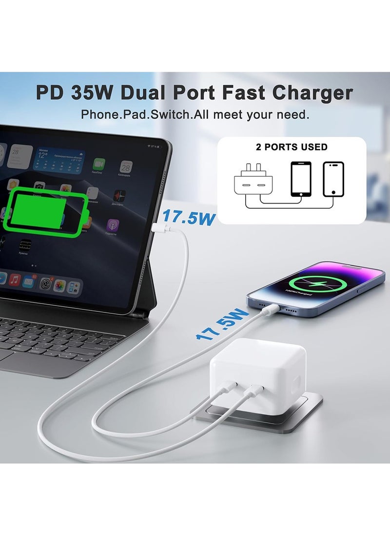 X-level Fast Charger,35W Dual USB C Plug Power Adapter + iPhone Charger Cable + USB C Charger Cable for iPhone 16/15/14/ 13/12/ 11/ X/Samsung GalaxyS25/24 /Pad/Speaker/AirPods  - Image 2