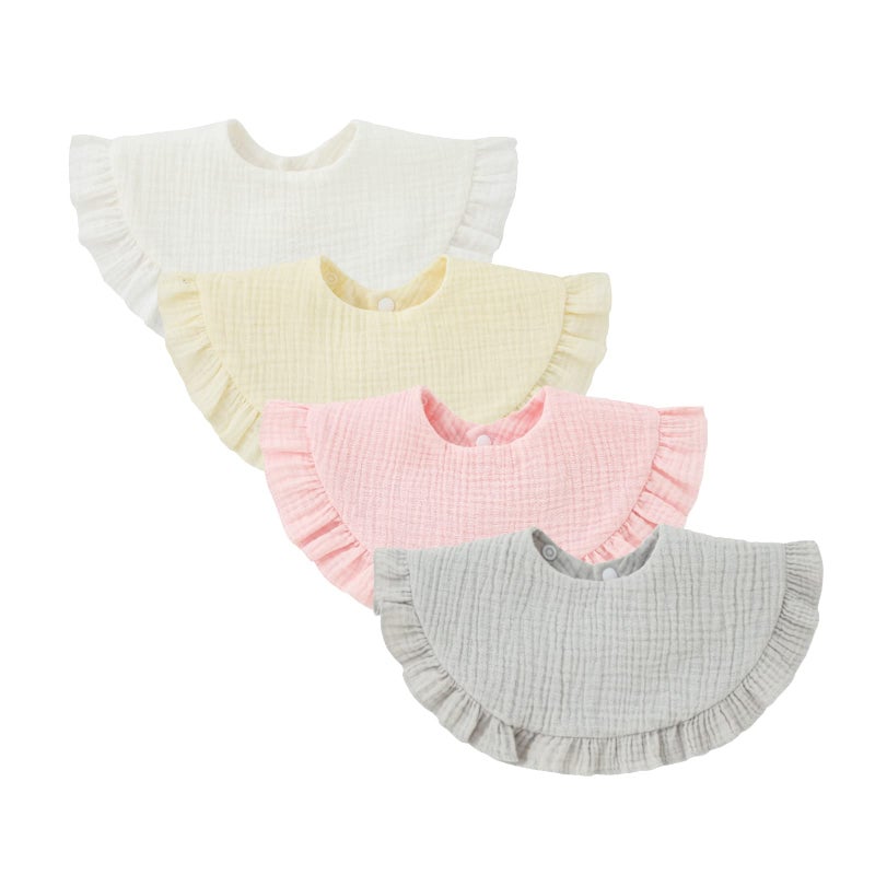 Nishine 4 pcs Unisex Baby Muslin Bandana Drool Bibs 360 Degree Rotatable Cotton Teething Feeding Drooling Bibs for Boy Girl white set - Image 2