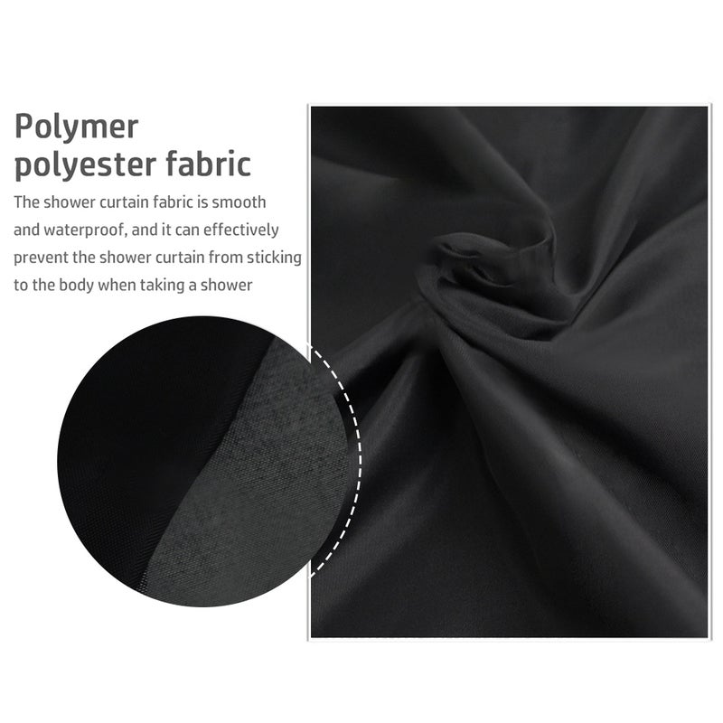 Waterproof Shower Curtain 120cm X 180cm Black - 4-Layer Quick-Dry Fabric Enhanced Rustproof Buttonholes Lead Weighted Shower Curtain for Home Bathroom Showers Bathtubs - Image 3