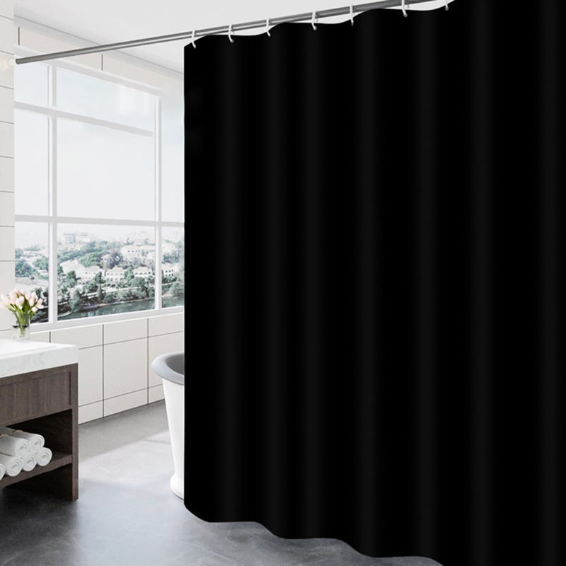 Waterproof Shower Curtain 120cm X 180cm Black - 4-Layer Quick-Dry Fabric Enhanced Rustproof Buttonholes Lead Weighted Shower Curtain for Home Bathroom Showers Bathtubs - Image 1