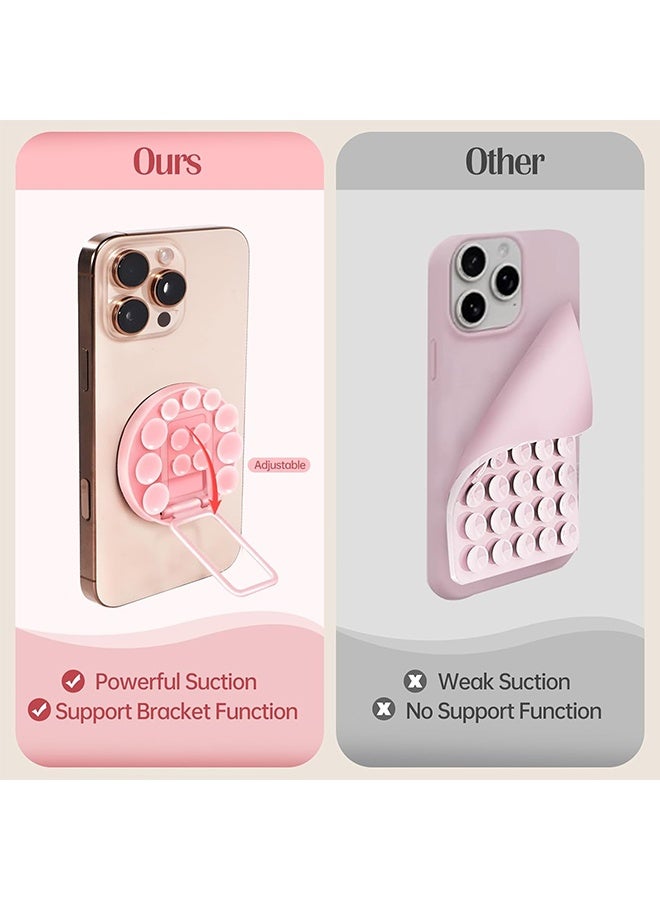 حامل هاتف من قطعتين بقاعدة شفط، ملحق قبضة هاتف، مقبض أنيق من السيليكون القوي بطول 2.17 بوصة لصور السيلفي والفيديوهات (أبيض ووردي). - Image 3