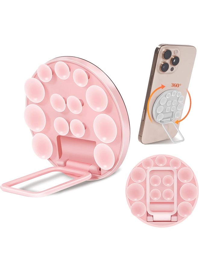 حامل هاتف من قطعتين بقاعدة شفط، ملحق قبضة هاتف، مقبض أنيق من السيليكون القوي بطول 2.17 بوصة لصور السيلفي والفيديوهات (أبيض ووردي). - Image 1
