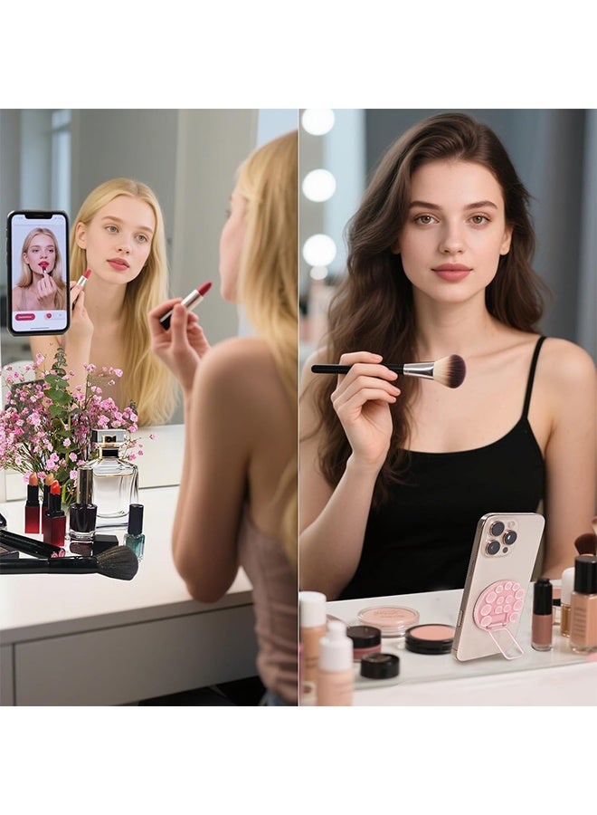 حامل هاتف من قطعتين بقاعدة شفط، ملحق قبضة هاتف، مقبض أنيق من السيليكون القوي بطول 2.17 بوصة لصور السيلفي والفيديوهات (أبيض ووردي). - Image 2