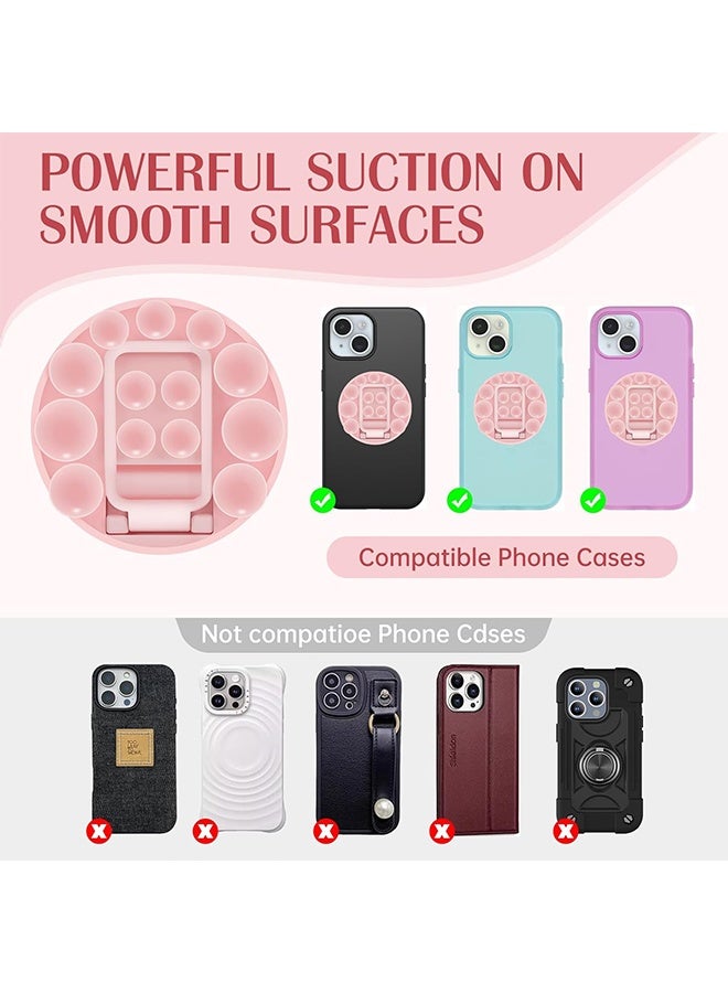 حامل هاتف من قطعتين بقاعدة شفط، ملحق قبضة هاتف، مقبض أنيق من السيليكون القوي بطول 2.17 بوصة لصور السيلفي والفيديوهات (أبيض ووردي). - Image 5