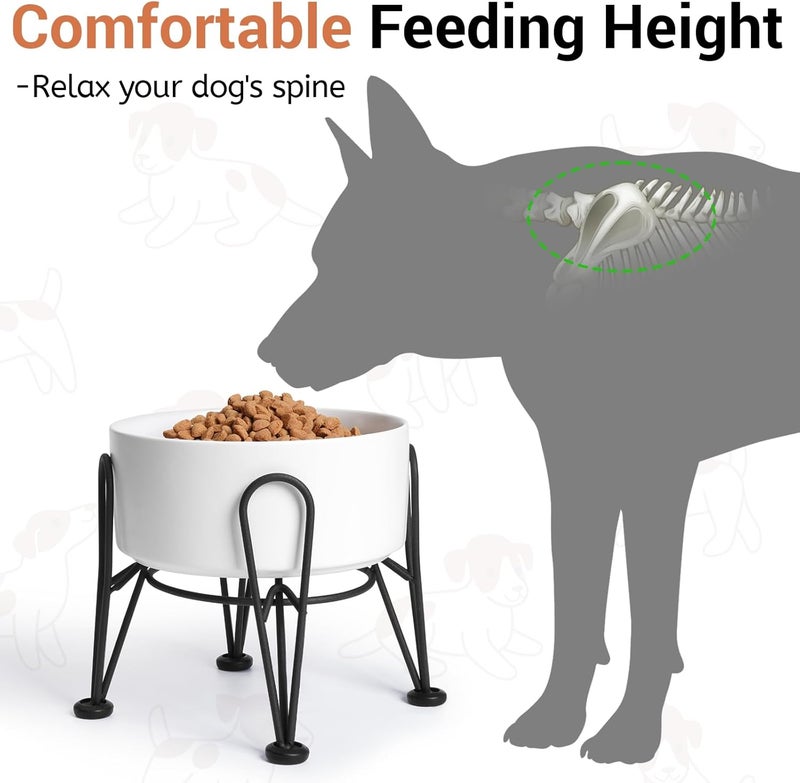 Kitwinney Elevated Dog Bowl, Ceramic Raised Dog Bowl with Anti-Slip and Non-Tip Metal Stand, 1 Pack Pet Food and Water Feeding Bowls for Small and Medium Dogs (White) - Image 2