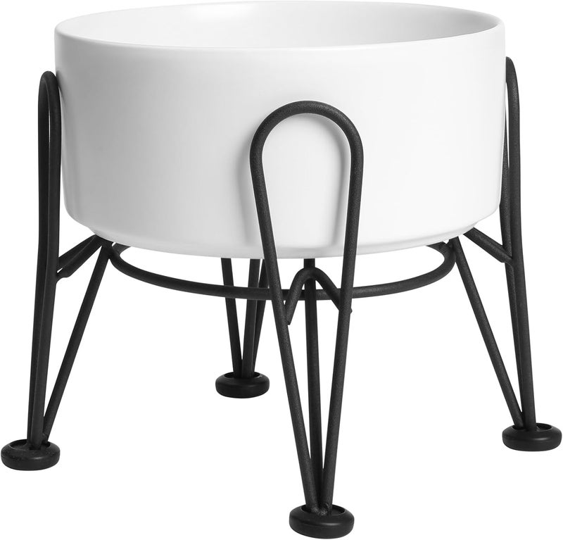 Kitwinney Elevated Dog Bowl, Ceramic Raised Dog Bowl with Anti-Slip and Non-Tip Metal Stand, 1 Pack Pet Food and Water Feeding Bowls for Small and Medium Dogs (White) - Image 1