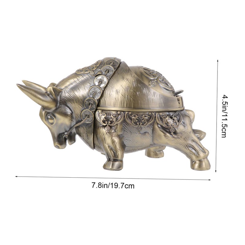 Windproof Ashtray With Lid Copper Ox Motif Zinc Alloy Large Deep Container For Cigarettes Cigars - Image 3