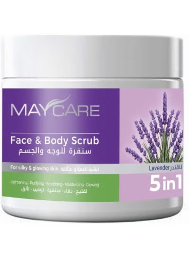 MAYCARE Scrub for Face & Body with Lavender 5 in 1 500 ml Cleanser Exfoliating & Moisturizing Skin - Image 1