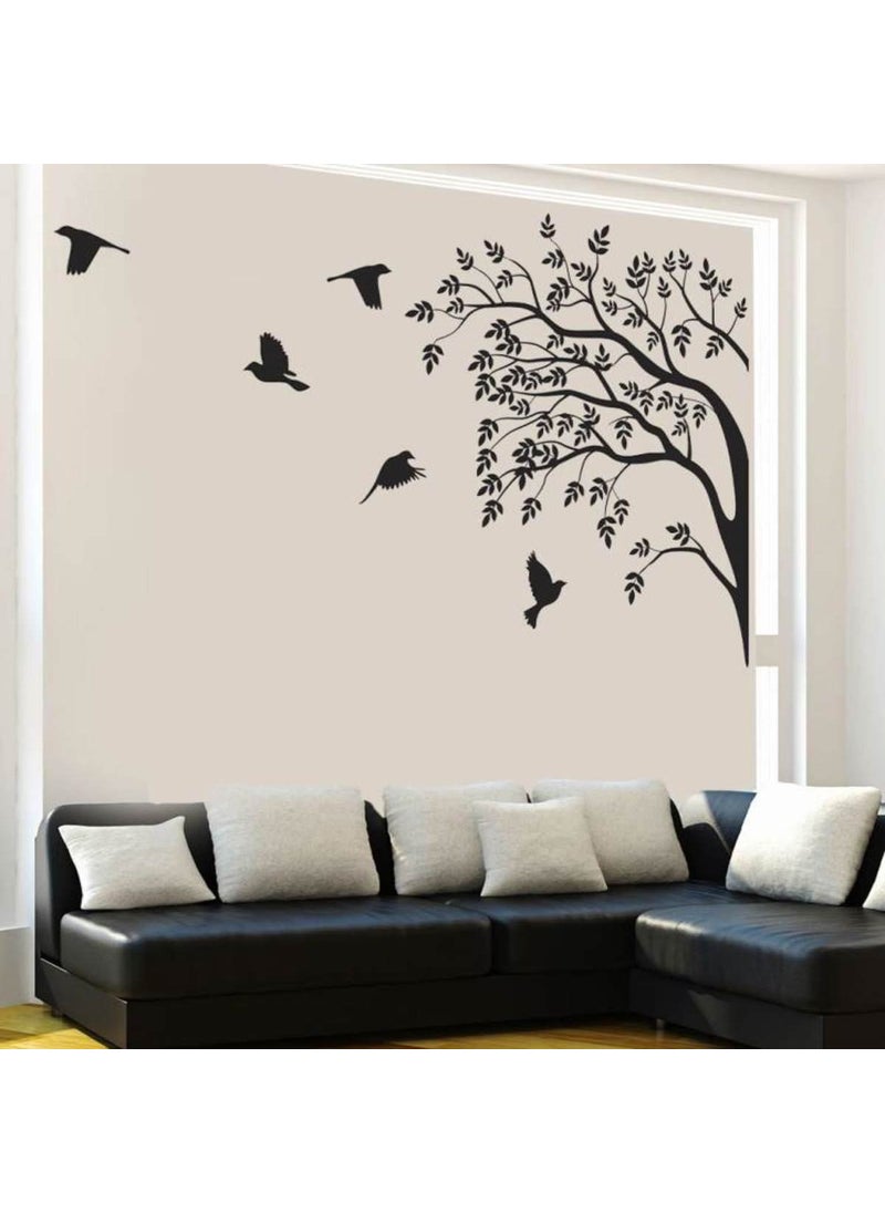 Decals Design Decals Design 'Monochrome Tree & Birds' Wall Sticker(PVC Vinyl,60cmsx90cms,Black),Self-Adhesive 