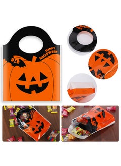 ZeeDix ZeeDix 50 Pcs Halloween Candy Bags Treat Bags Goody Mini Bags for Lollipop Candy Cake Pop Chocolate Cookie Wrapping Buffet-Orange Tote Bags Jack-O-Lantern Pumpkin Thickness OPP Plastic Bags  - Image 3