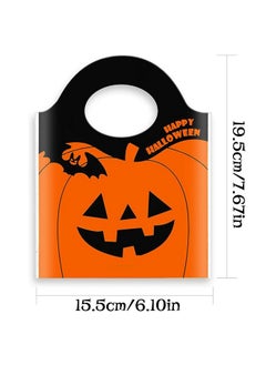 ZeeDix ZeeDix 50 Pcs Halloween Candy Bags Treat Bags Goody Mini Bags for Lollipop Candy Cake Pop Chocolate Cookie Wrapping Buffet-Orange Tote Bags Jack-O-Lantern Pumpkin Thickness OPP Plastic Bags  - Image 2