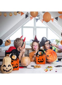 ZeeDix ZeeDix 50 Pcs Halloween Candy Bags Treat Bags Goody Mini Bags for Lollipop Candy Cake Pop Chocolate Cookie Wrapping Buffet-Orange Tote Bags Jack-O-Lantern Pumpkin Thickness OPP Plastic Bags  - Image 4