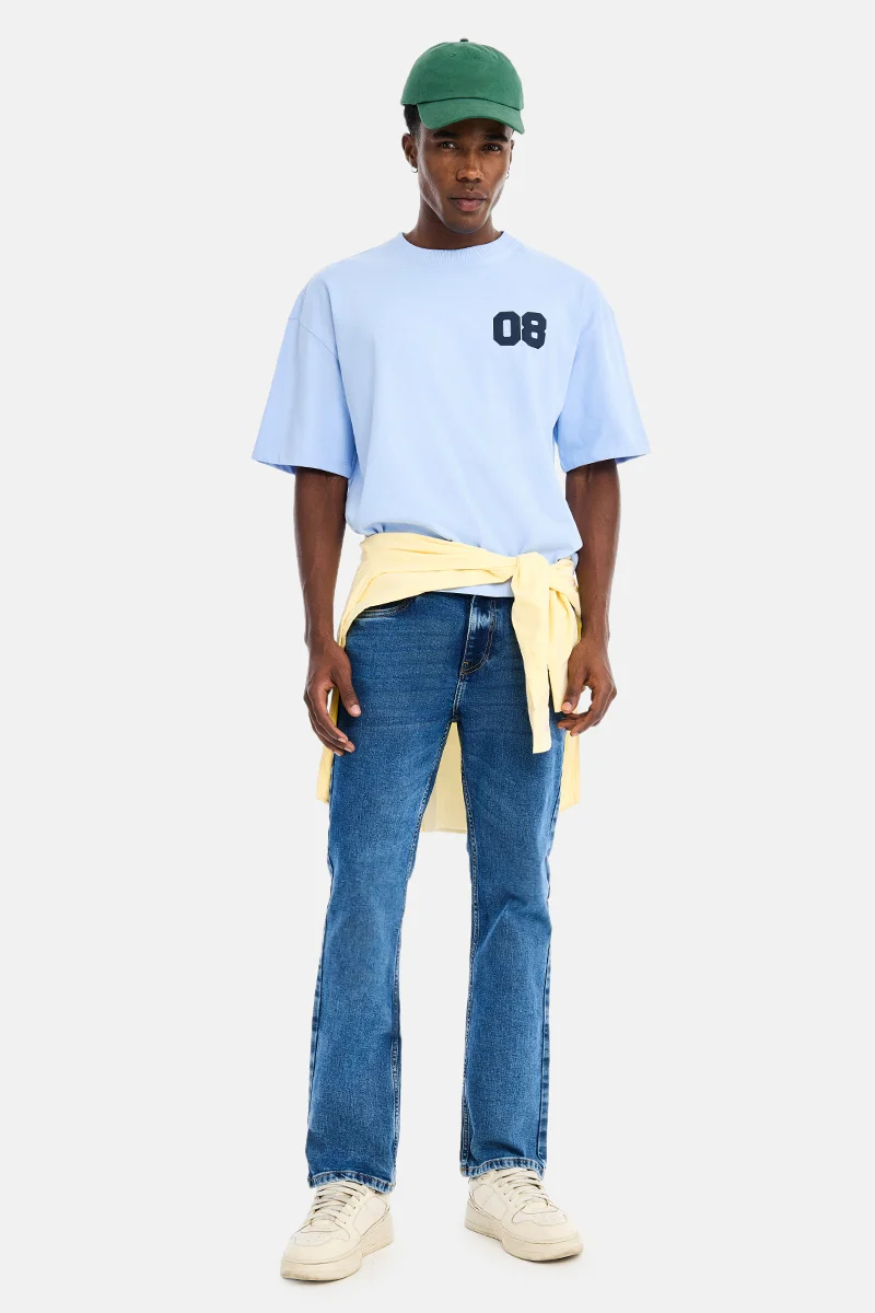 سنيتش Blue Solid Straight Fit Casual Jeans