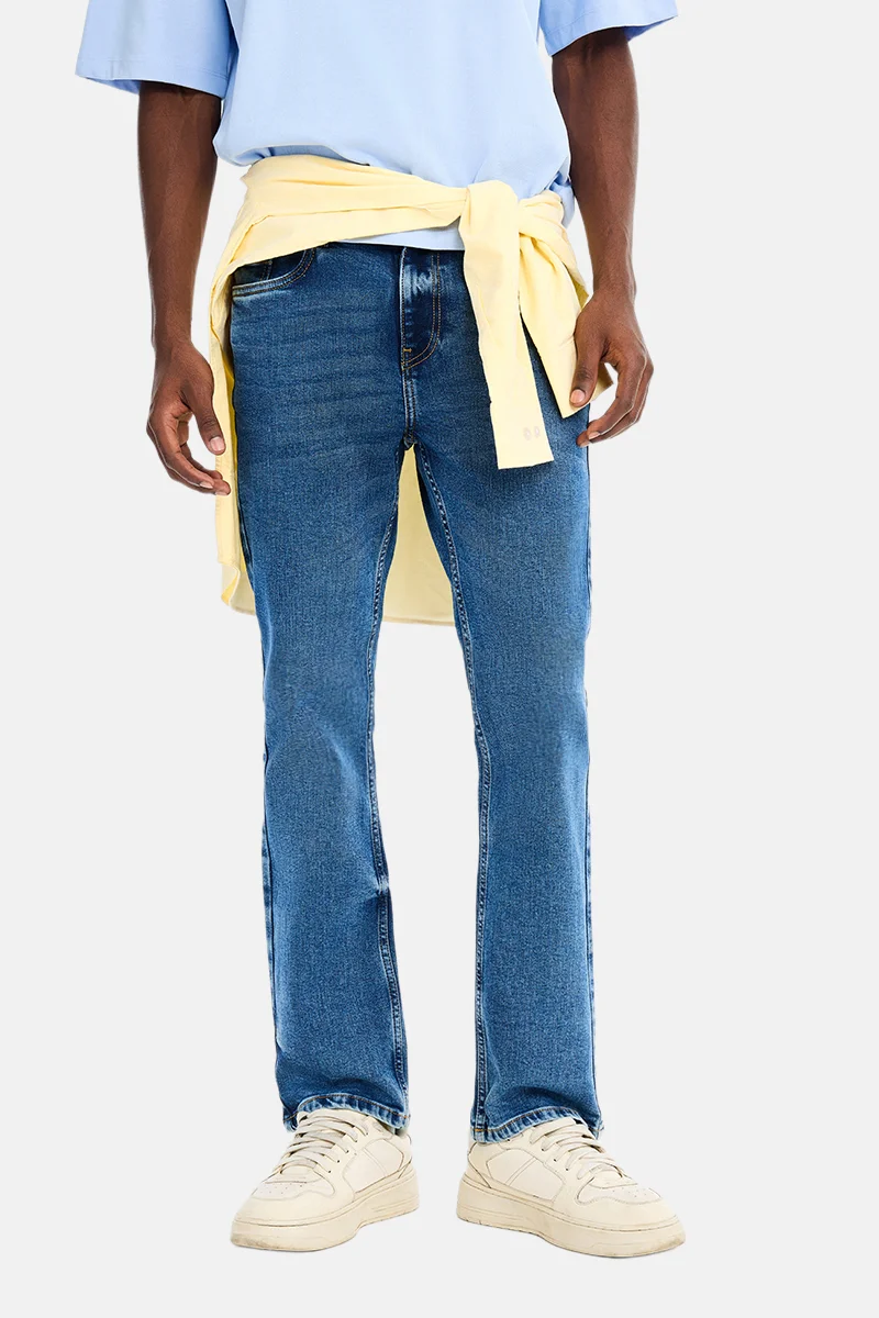 سنيتش Blue Solid Straight Fit Casual Jeans