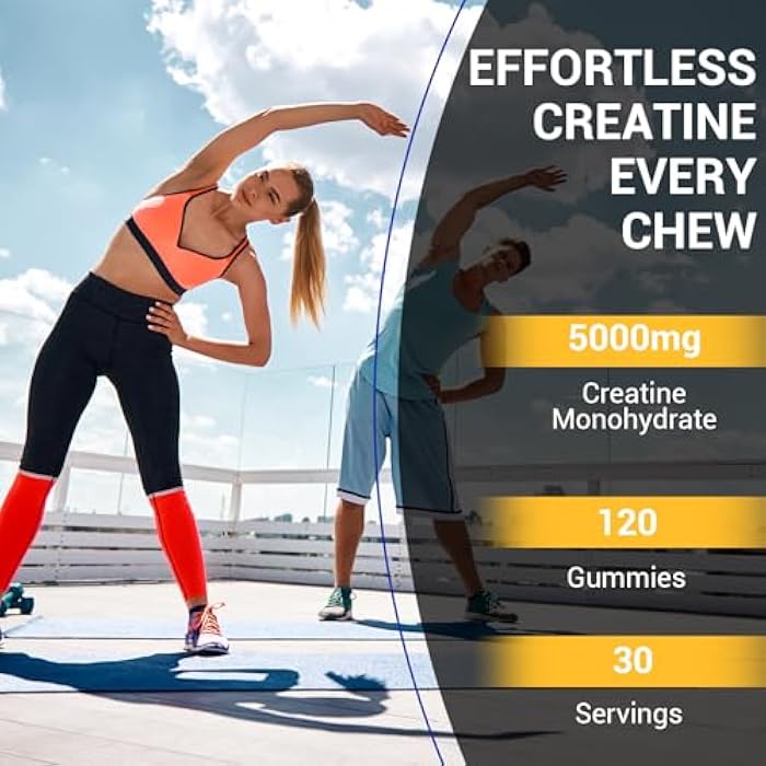 Lysimi Creatine Monohydrate Gummies 8000mg for Men & Women, Creatine Monohydrate for Muscle Strength, Muscle Builder, Energy Boost, Pre-Workout Supplement, Blueberry Flavor, 120Count - Image 4