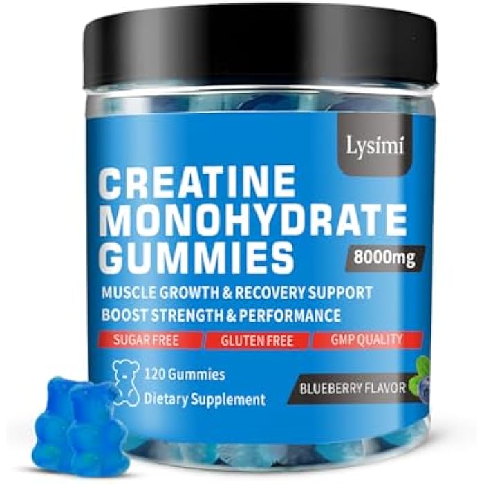 Lysimi Creatine Monohydrate Gummies 8000mg for Men & Women, Creatine Monohydrate for Muscle Strength, Muscle Builder, Energy Boost, Pre-Workout Supplement, Blueberry Flavor, 120Count - Image 1