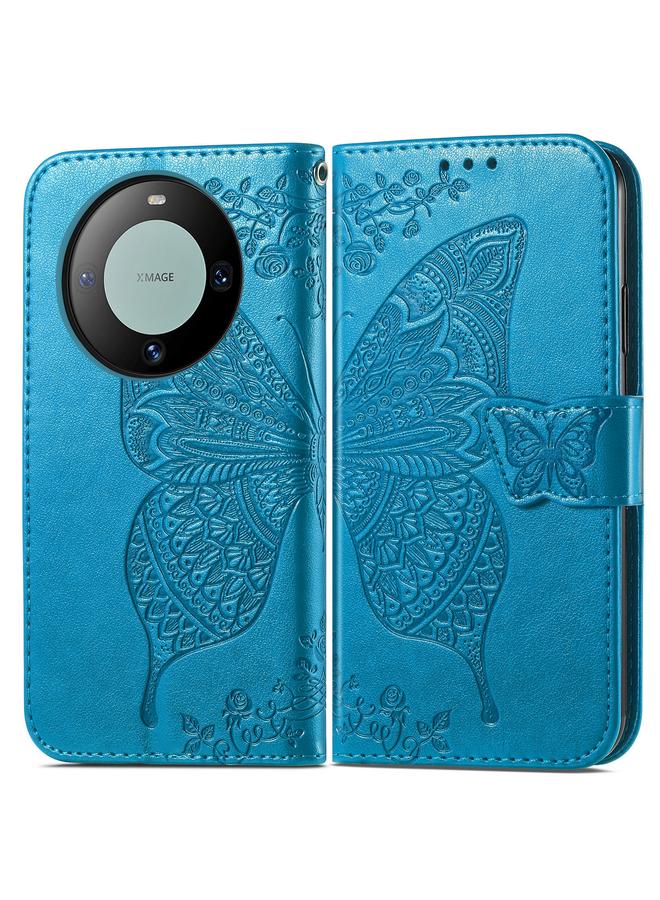 اس-توب جراب لهاتف Huawei Mate 60 مصنوع من الجلد المنقوش بنقشة زهور الحب على شكل فراشة - Image 2