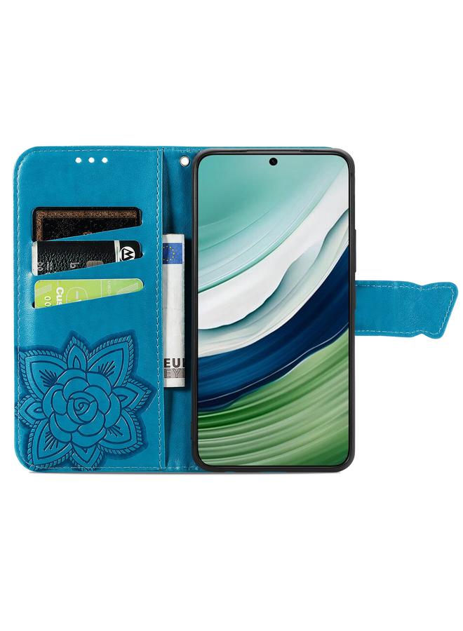 اس-توب جراب لهاتف Huawei Mate 60 مصنوع من الجلد المنقوش بنقشة زهور الحب على شكل فراشة - Image 3