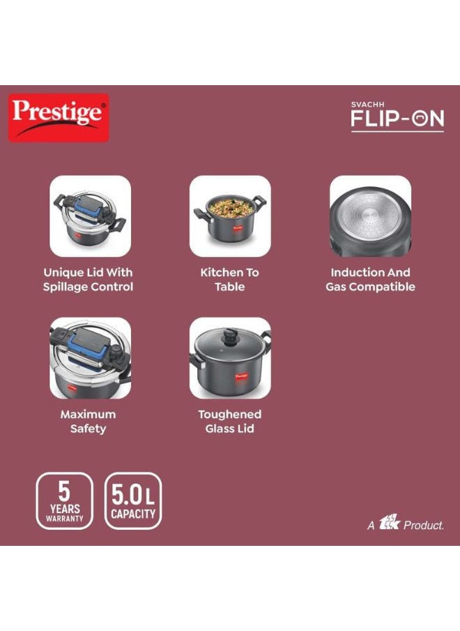 Prestige طنجرة ضغط Prestige Svachh بمقبض قابل للفتح، مصنوعة من الألمنيوم المؤكسد، مع غطاء زجاجي، سعة 5 لتر (أسود)  - Image 3