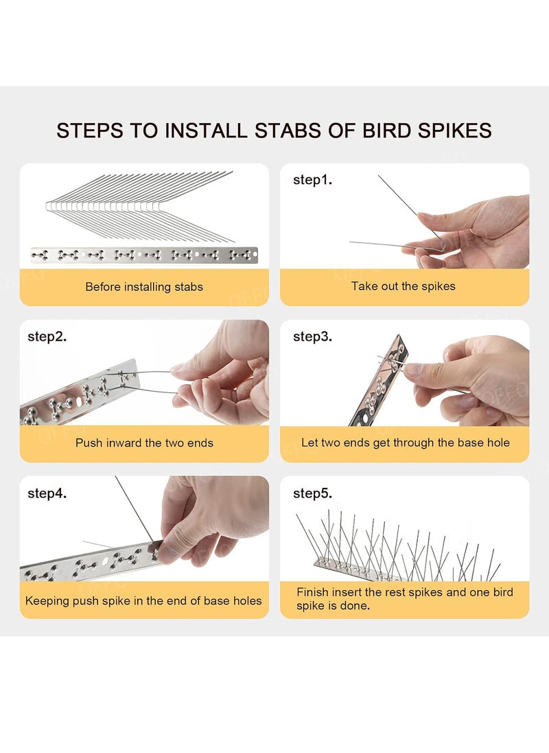 4-PCS 50CM Bird Spikes with Stainless Steel Base, Durable Bird Repellent Spikes Arrow Pigeon Spikes Fence Kit for Deterring Small Bird, Crows