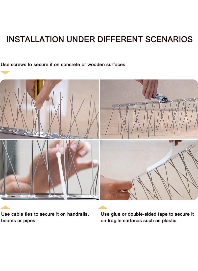 4-PCS 50CM Bird Spikes with Stainless Steel Base, Durable Bird Repellent Spikes Arrow Pigeon Spikes Fence Kit for Deterring Small Bird, Crows