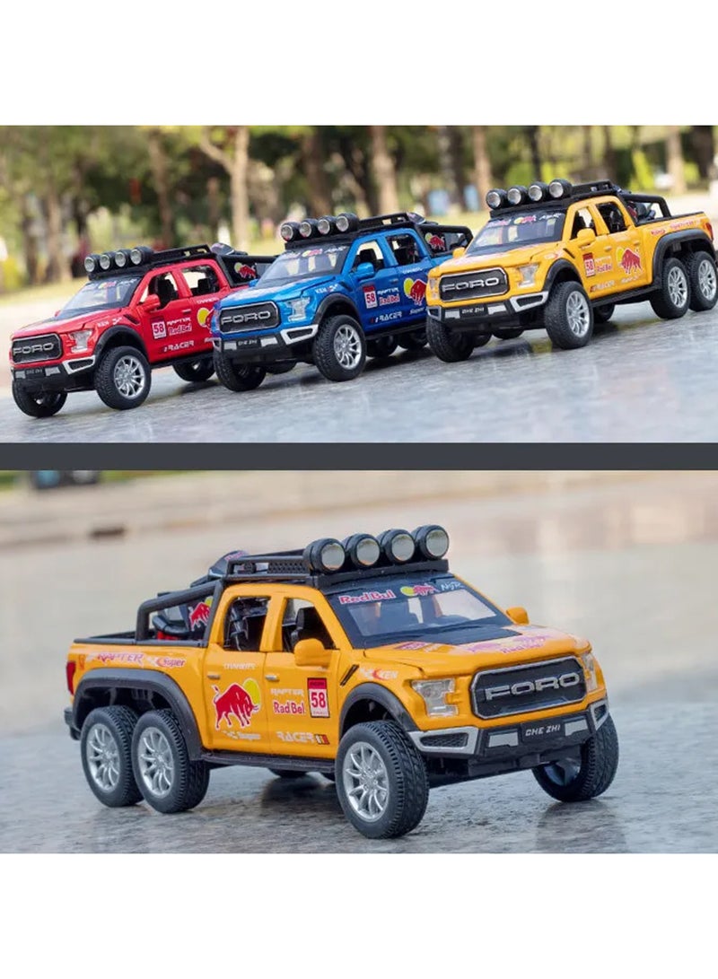 Swift سيارة لعبة معدنية مصنوعة من الصب بمقياس 1:28 فورد F150 مع صوت وضوء، شاحنة بيك أب وسيارات مقطورة مع دراجة رياضية للأولاد من عمر 3 سنوات فما فوق، زرقاء - Image 4