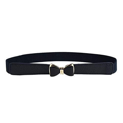 Syuer Women's 1" Width Bow Skinny Elastic Waist Belt - Stretchy Thin Belt (XXL-XXXL (35"-45"), Black) - Image 1