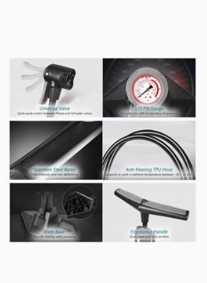 روك بو مضخة هواء للدراجة مع مقياس 170PSI - Image 2