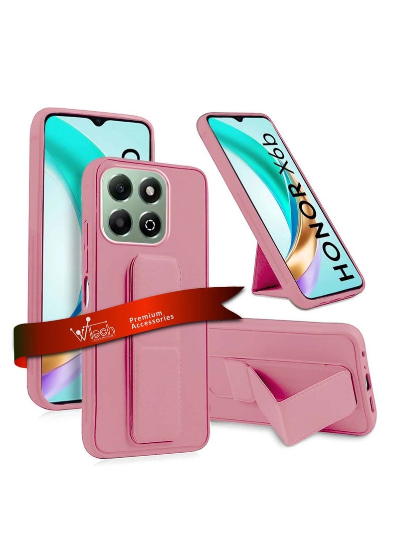 Wtech Honor X6b 4G 2024 Hand Grip Foldable Magnetic Kickstand Wrist Strap Finger Grip With Built-In Iron Case Cover - Pink - Image 1