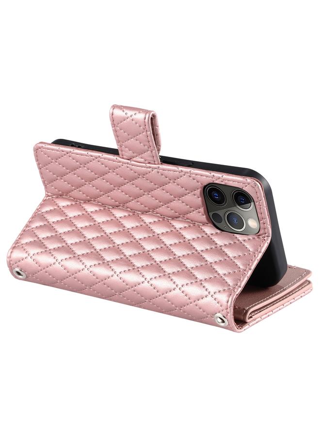 Zaboon Case For iPhone 12 Pro Max Glitter Lattice Zipper Wallet Leather Phone Case - Image 5