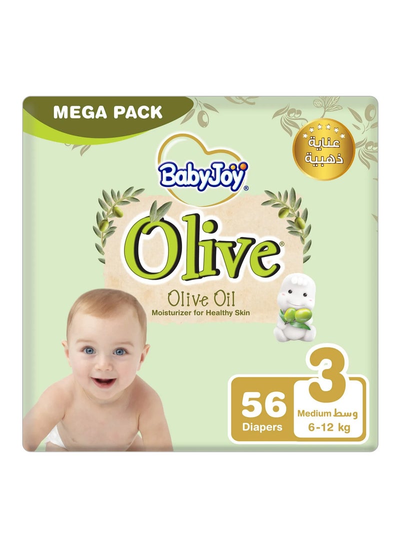 Baby Joy BabyJoy Olive Tape Style Diapers, 112 Pieces, Medium Size 3 Mega Pack, 6-12kg - Gentle Olive Moisturising, Breathable, Compressed Air Channel 