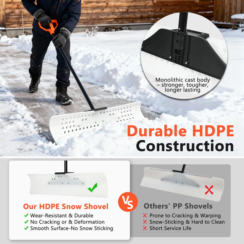 Orientools Snow Shovel and Pusher with Ergonomic Design, 36-Inch Wide Polyethylene Blade for Efficient Driveway and Sidewalk Snow Removal, Quick Connect Handle - Image 3