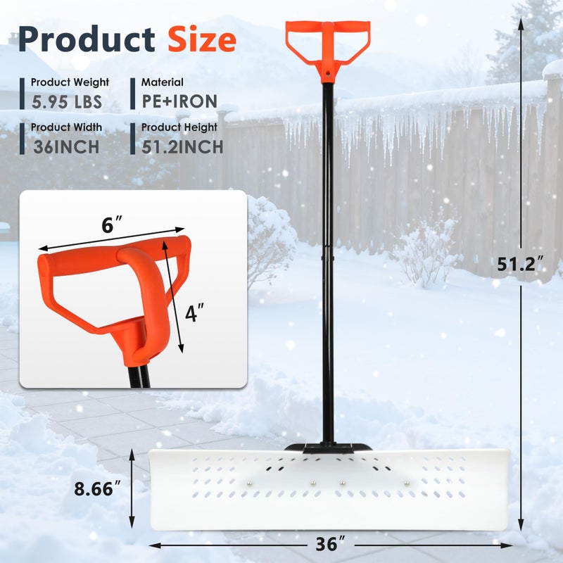 Orientools Snow Shovel and Pusher with Ergonomic Design, 36-Inch Wide Polyethylene Blade for Efficient Driveway and Sidewalk Snow Removal, Quick Connect Handle - Image 2