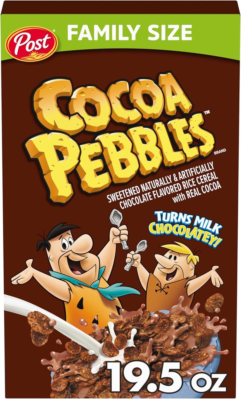 Cocoa Pebbles Cereal, Chocolatey Kids Crunch, Gluten Free Sweetened Rice Crunch, 19.5 oz Family Size Box - Image 1