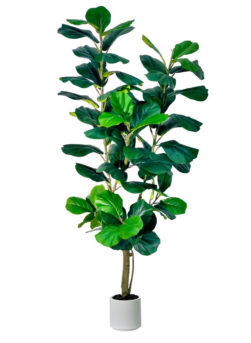 MirageBotanics Fiddle Leaf Fig Tree Artificial 180cm - Faux Ficus Lyrata Plant with Realistic Leaves in White Planter, Indoor Outdoor Fake Tree for Home Office Living Room Decor - Image 1