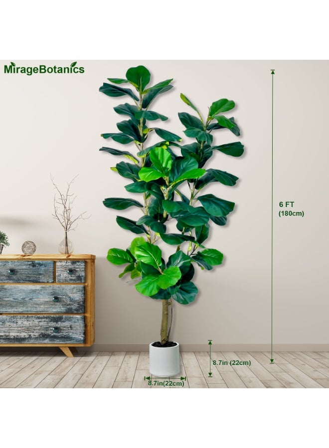 MirageBotanics Fiddle Leaf Fig Tree Artificial 180cm - Faux Ficus Lyrata Plant with Realistic Leaves in White Planter, Indoor Outdoor Fake Tree for Home Office Living Room Decor - Image 3