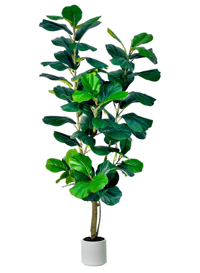 MirageBotanics Fiddle Leaf Fig Tree Artificial 180cm - Faux Ficus Lyrata Plant with Realistic Leaves in White Planter, Indoor Outdoor Fake Tree for Home Office Living Room Decor - Image 1
