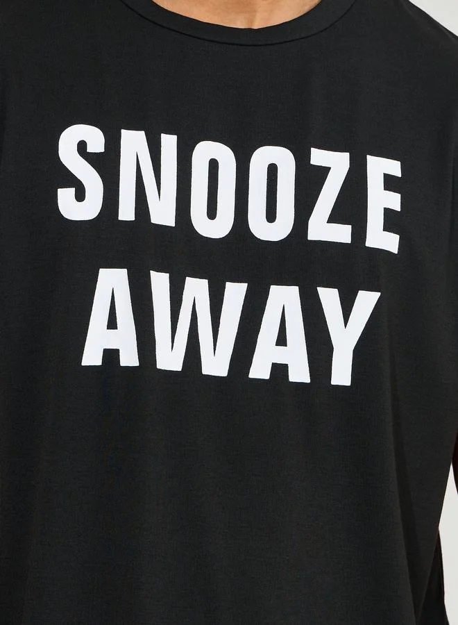 Styli Slogan Print T-Shirt & Straight Pyjama Set