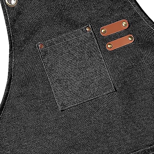 AFUN Chef Aprons for Men Women with Large Pockets, Cotton Canvas Cross Back Heavy Duty Adjustable Work Apron, Size M to XXL (Black) - Image 4