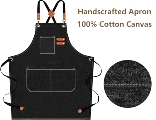 AFUN Chef Aprons for Men Women with Large Pockets, Cotton Canvas Cross Back Heavy Duty Adjustable Work Apron, Size M to XXL (Black) - Image 5