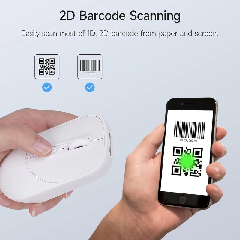 THARO New Wireless Mouse Barcode Scanner, 2-in-1 Design 2D Handheld Barcode Scanner with Wireless Mouse Functions for POS System,Store,Supermarket, Warehouse.(White) - Image 3