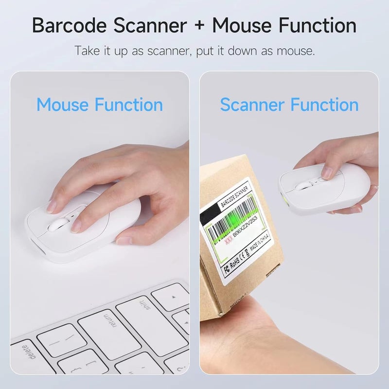 THARO New Wireless Mouse Barcode Scanner, 2-in-1 Design 2D Handheld Barcode Scanner with Wireless Mouse Functions for POS System,Store,Supermarket, Warehouse.(White) - Image 2