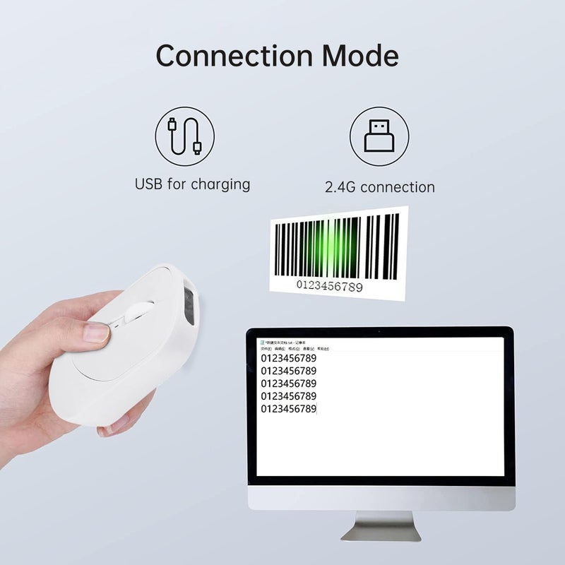 THARO New Wireless Mouse Barcode Scanner, 2-in-1 Design 2D Handheld Barcode Scanner with Wireless Mouse Functions for POS System,Store,Supermarket, Warehouse.(White) - Image 4