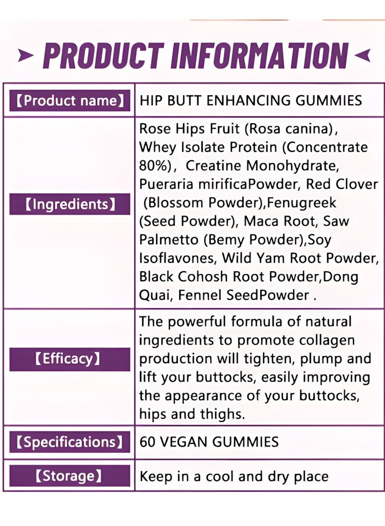 Winstown Hip Booster gummies, Natural Buttock Enlargement, Firming And Plump Hips Enhancement gummies, Buttocks Lifting Pills For Women,Dietary Supplement 60 gummies - Image 3