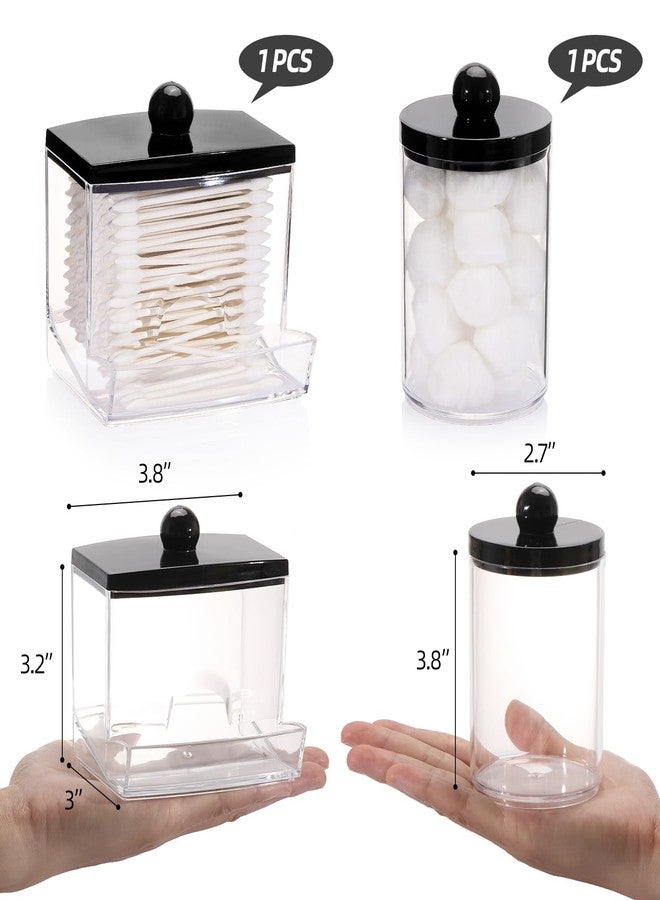 Tbestmax 2 Pack Qtips Dispenser - Bathroom Organizers and Storage Containers, Plastic Apothecary Jars with Black Lids for Cotton Swab, Cotton Round Pads, Floss - Image 2
