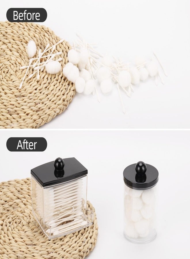 Tbestmax 2 Pack Qtips Dispenser - Bathroom Organizers and Storage Containers, Plastic Apothecary Jars with Black Lids for Cotton Swab, Cotton Round Pads, Floss - Image 4